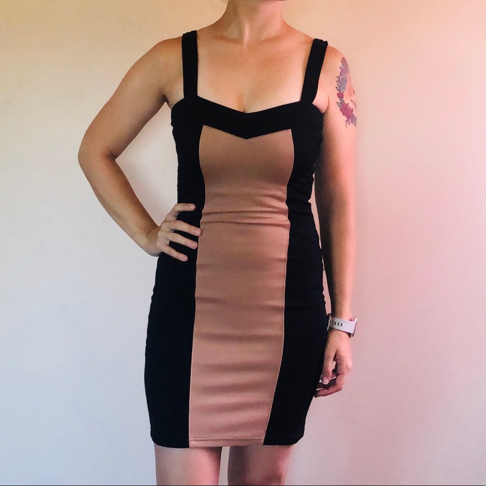 Cotton On Black & Tan Bodycon Dress